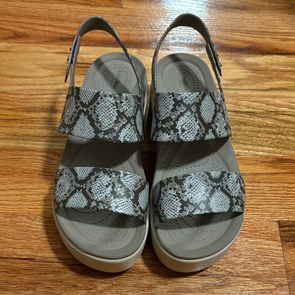 CROCS Snake Print Sandals - Gray and Tan